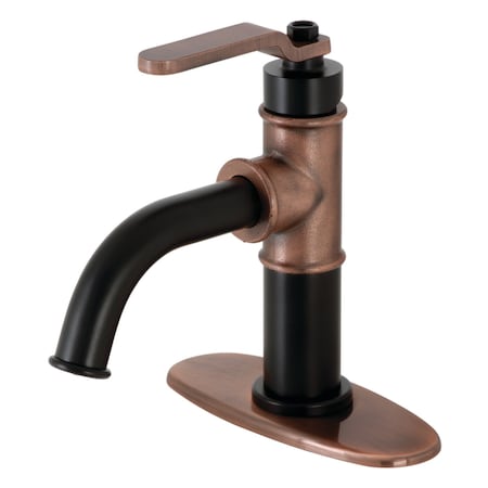 Kingston Brass KSD282KLAC Single-Handle Bathroom Faucet with Push Pop-Up, Matte Black/Antique Copper KSD282KLAC